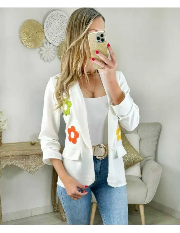 My Look Féminin blazer blanc fleurs colorées II Outlet