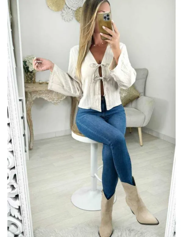 My Look Féminin Blouse beige ample et noué Hot