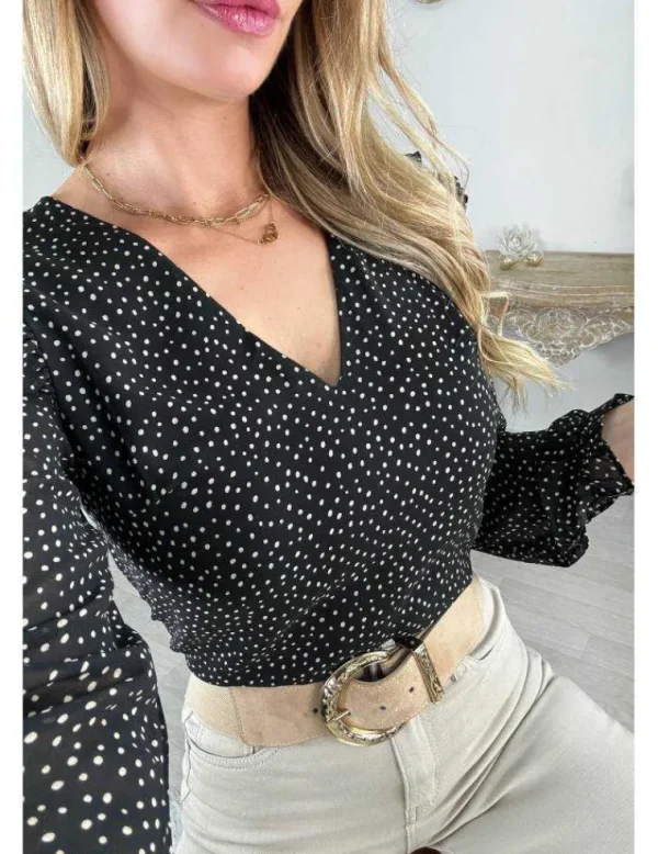 My Look Féminin blouse fluide noire & pois beige Discount