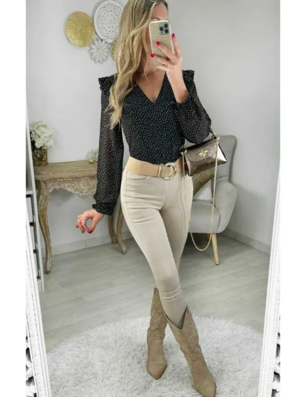 My Look Féminin blouse fluide noire & pois beige Discount
