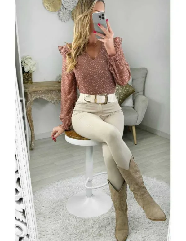 My Look Féminin blouse fluide rose blush & pois Online