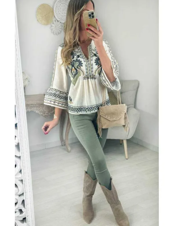 My Look Féminin blouse motifs kaki & noirs Discount