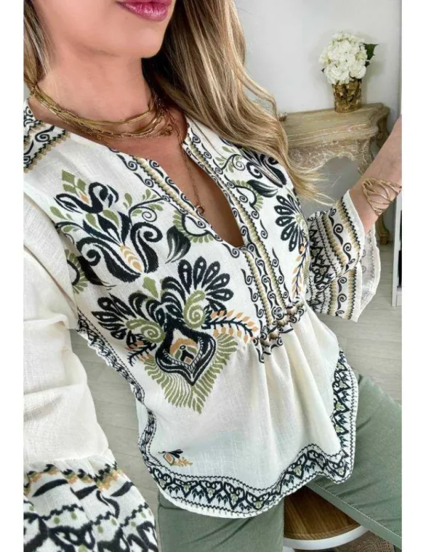 My Look Féminin blouse motifs kaki & noirs Discount