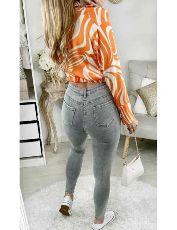 My Look Féminin Blouse satinée effet nouée " Orange Print" Fashion