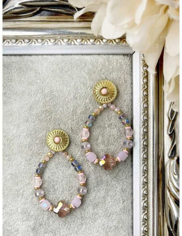 My Look Féminin Boucles d'oreilles "jolies perles roses & lila" Fashion