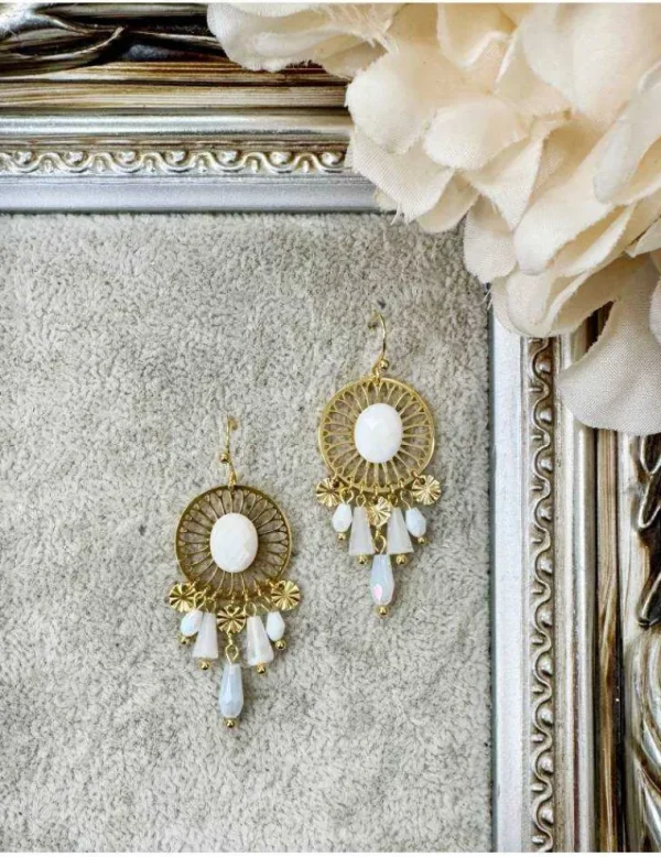 My Look Féminin Boucles d'oreilles gold et breloques blanches New
