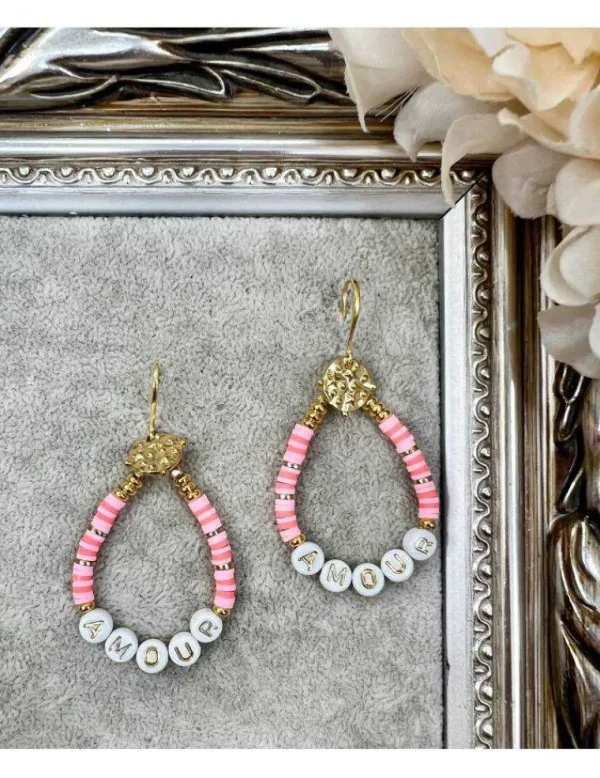 My Look Féminin boucles d'oreilles perles rose et blanches New