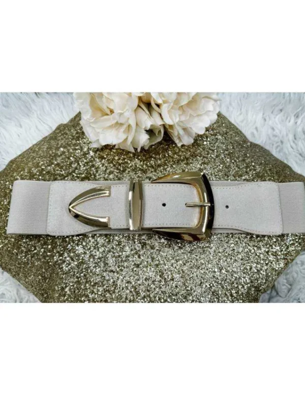 My Look Féminin ceinture élastique beige boucle carrée Best