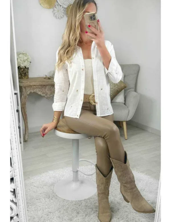 My Look Féminin chemisier blanc effet lin & motifs Fashion