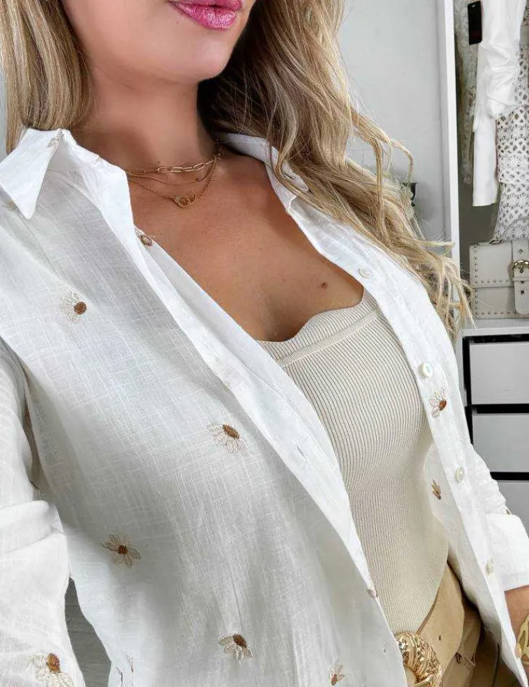 chemisier_blanc_effet_lin_1.webp My Look Féminin chemisier blanc effet lin & motifs Fashion