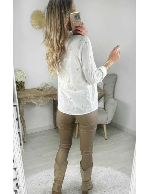 My Look Féminin chemisier blanc effet lin & motifs Fashion