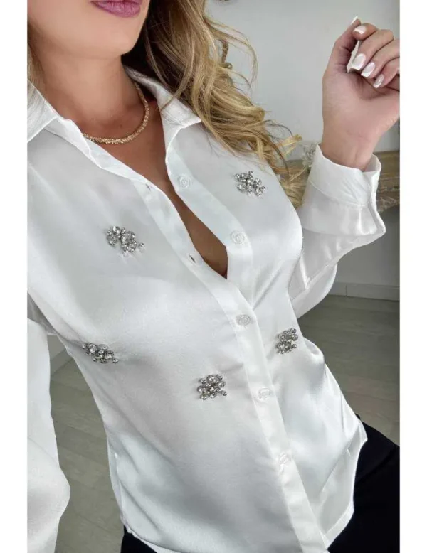 My Look Féminin Chemisier blanc satiné et strass Clearance