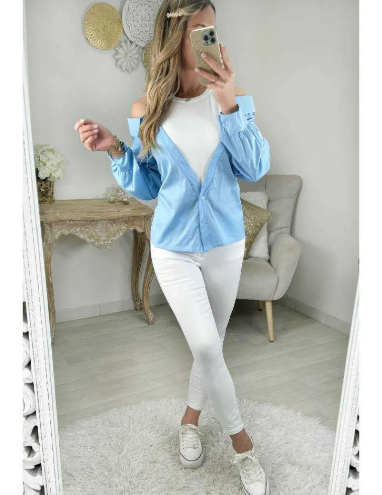 chemisier_bleu_ciel_effet_1.webp My Look Féminin chemisier bleu ciel effet deux pièces Clearance
