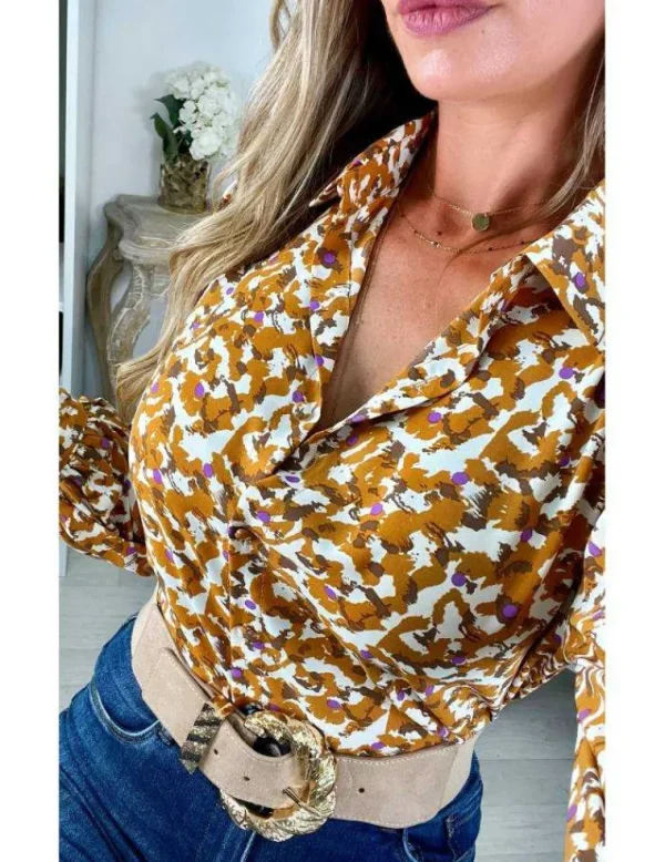 My Look Féminin chemisier fluide imprimé moutarde Outlet