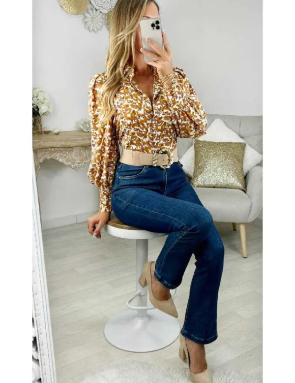 My Look Féminin chemisier fluide imprimé moutarde Outlet