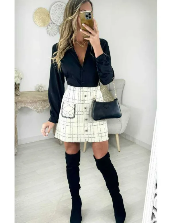 My Look Féminin chemisier noir épaulé Clearance