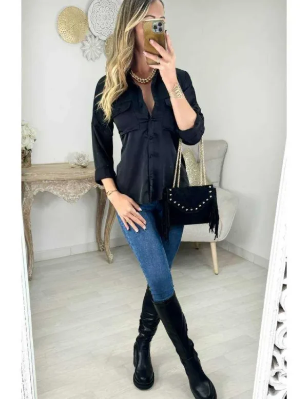 My Look Féminin Chemisier noir satiné Outlet