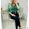My Look Féminin chemisier satiné motifs verts Discount
