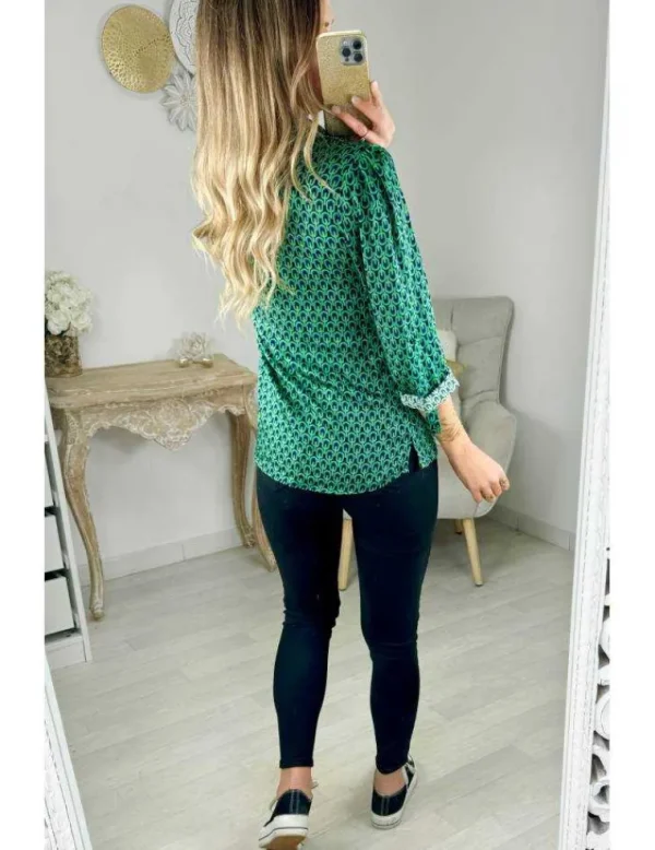 My Look Féminin chemisier satiné motifs verts Discount