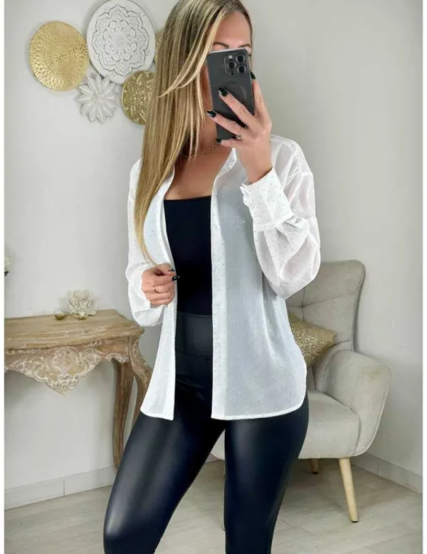 My Look Féminin Chemisier voilage blanc et strass Hot