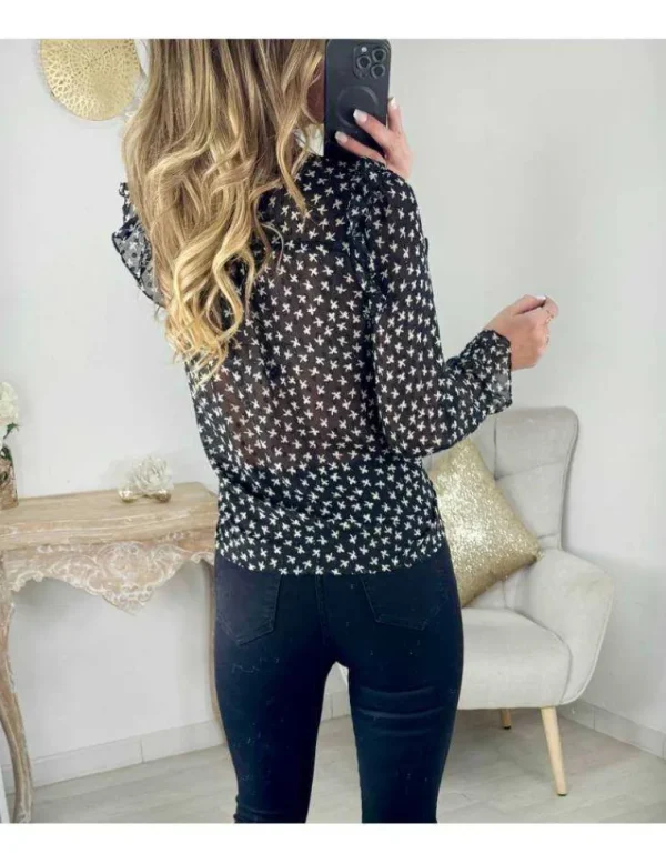 My Look Féminin Chemisier voilage noir motifs beige Best