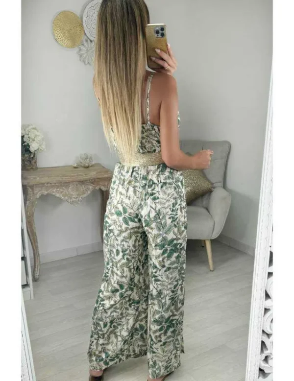 My Look Féminin combi pantalon fendue motifs kaki & dorés New