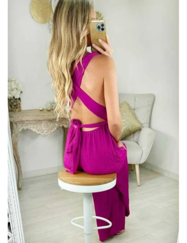 My Look Féminin combi pantalon gaze de coton fuchsia Clearance