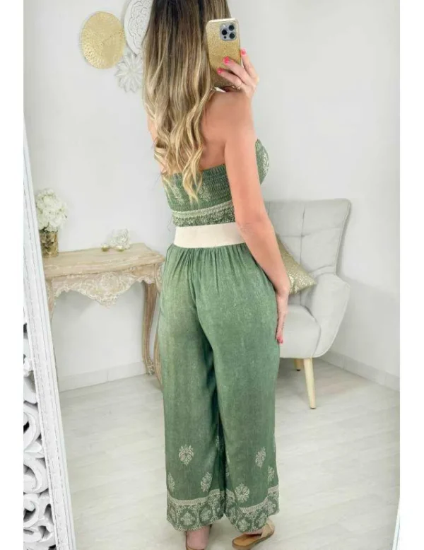My Look Féminin combi pantalon kaki bustier smocké Fashion