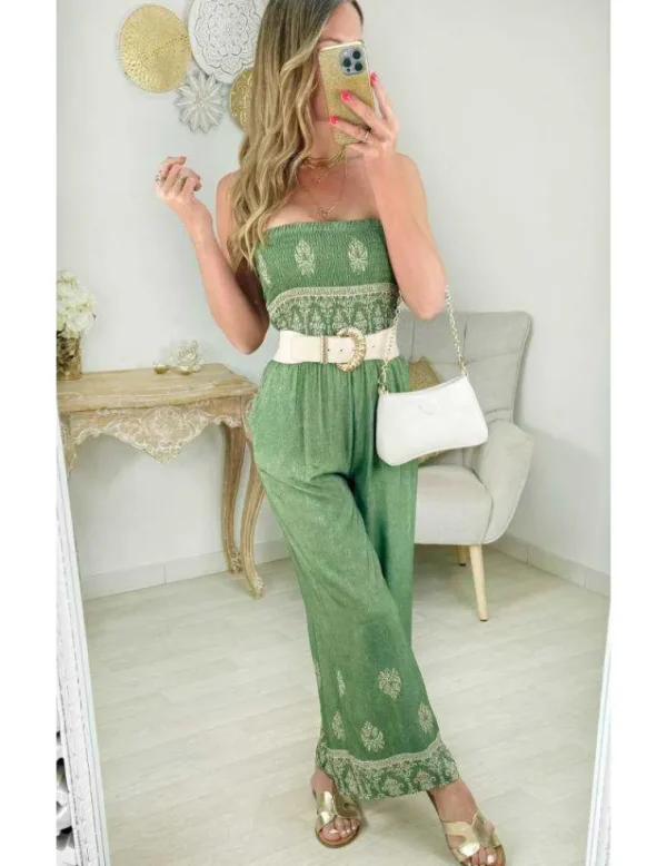 My Look Féminin combi pantalon kaki bustier smocké Fashion