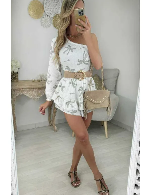 My Look Féminin combishort gaze de coton motifs kaki "one shoulder" Best