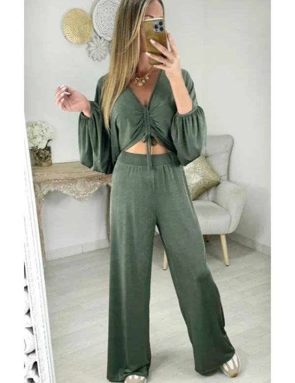 My Look Féminin Ensemble fluide kaki asymétrique Discount
