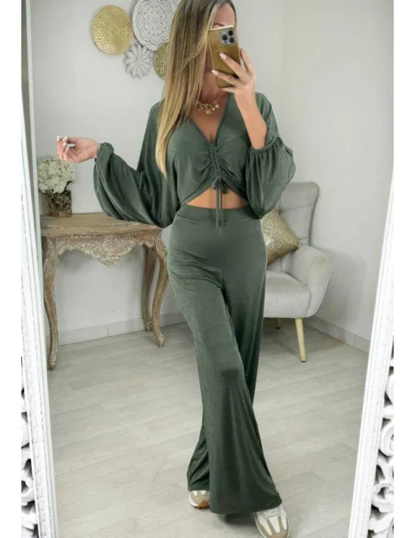 My Look Féminin Ensemble fluide kaki asymétrique Discount