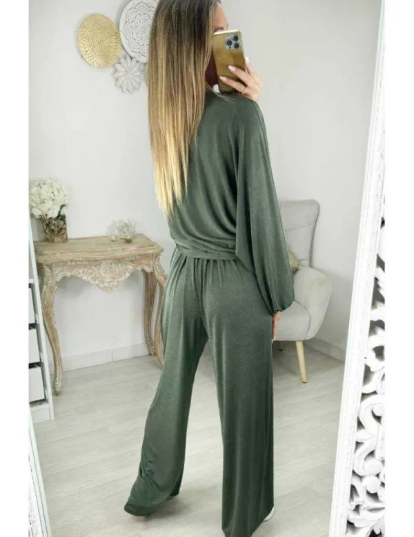 My Look Féminin Ensemble fluide kaki asymétrique Discount