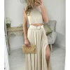 My Look Féminin ensemble style lin beige top et jupe Online
