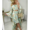 My Look Féminin ensemble top et jupe bohême turquoise camel Discount