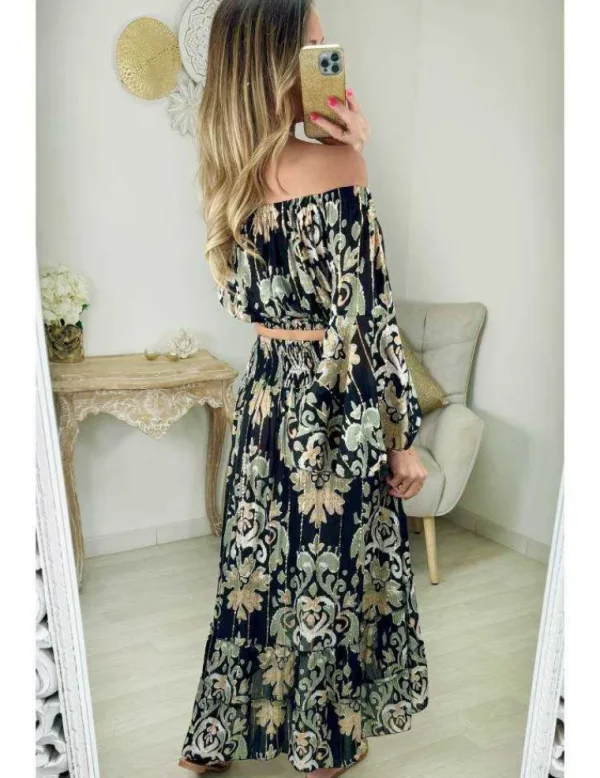 My Look Féminin ensemble top et jupe bohême noir doré Sale