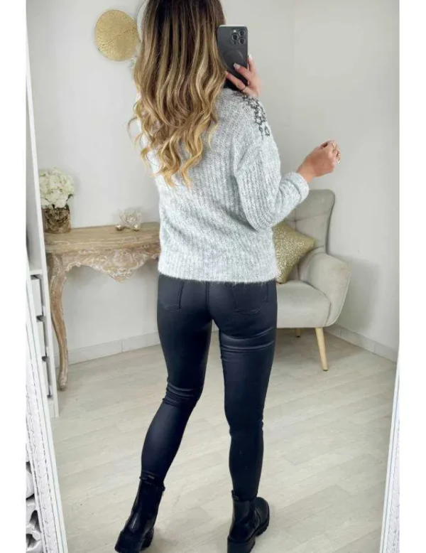 My Look Féminin Gilet en lainage gris et sequins Best