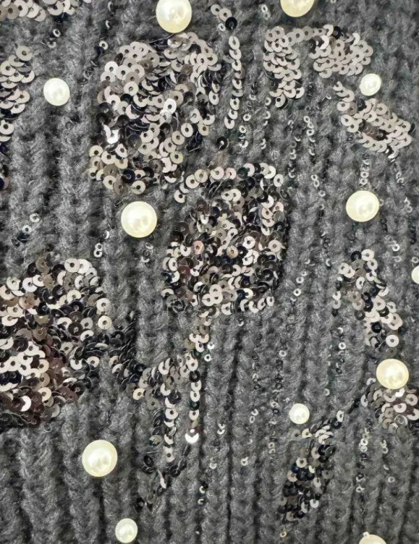 My Look Féminin Gilet en maille épaisse noir "perles & sequins" Outlet