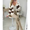 My Look Féminin Gilet en maille rayé beige & choco Discount