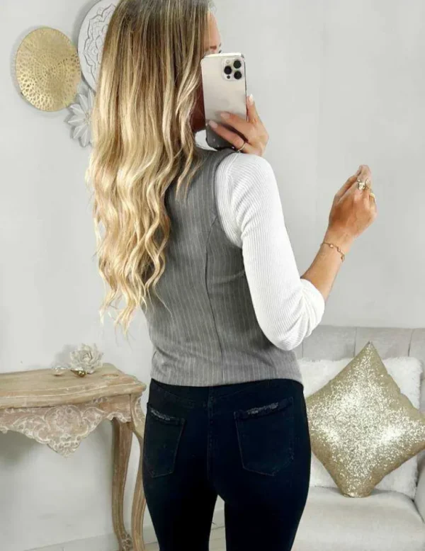 My Look Féminin gilet sans manches gris chiné rayé Best