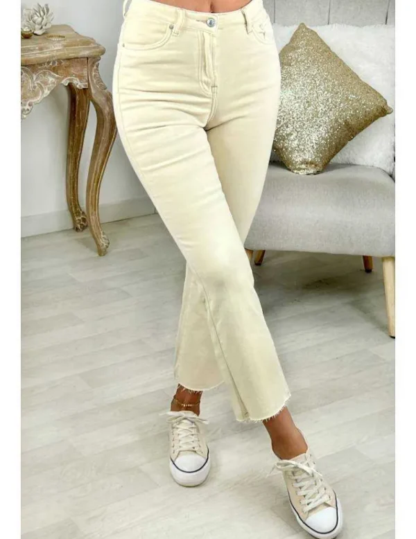 My Look Féminin Jeans beige flare destroy Clearance