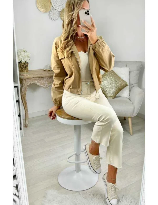 My Look Féminin Jeans beige flare destroy Clearance