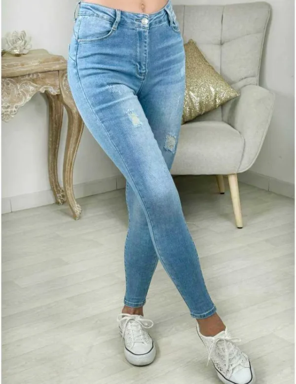 My Look Féminin jeans bleu ciel push-up usé Online