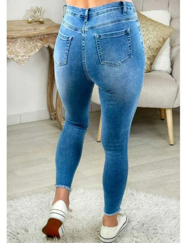 My Look Féminin jeans bleu ciel slim bas usé Hot