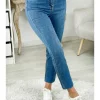 My Look Féminin jeans bleu médium cropped taille haute Outlet