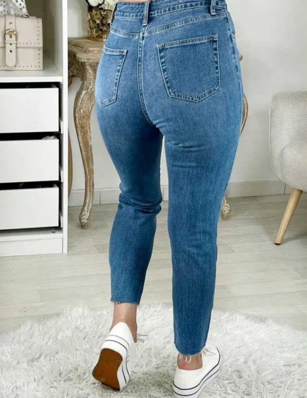 My Look Féminin jeans bleu médium cropped taille haute Outlet