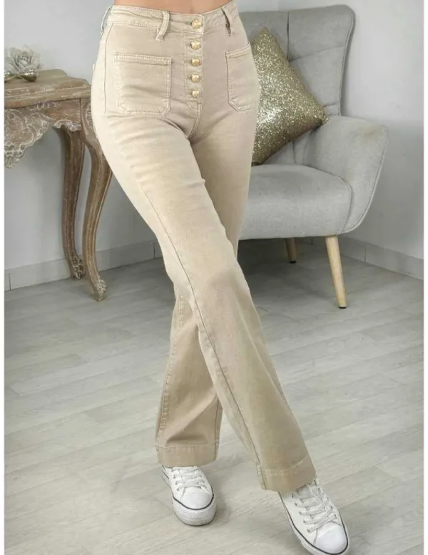 My Look Féminin Jeans droit beige foncé 5 buttons Fashion