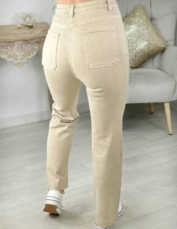 My Look Féminin Jeans droit beige foncé 5 buttons Fashion
