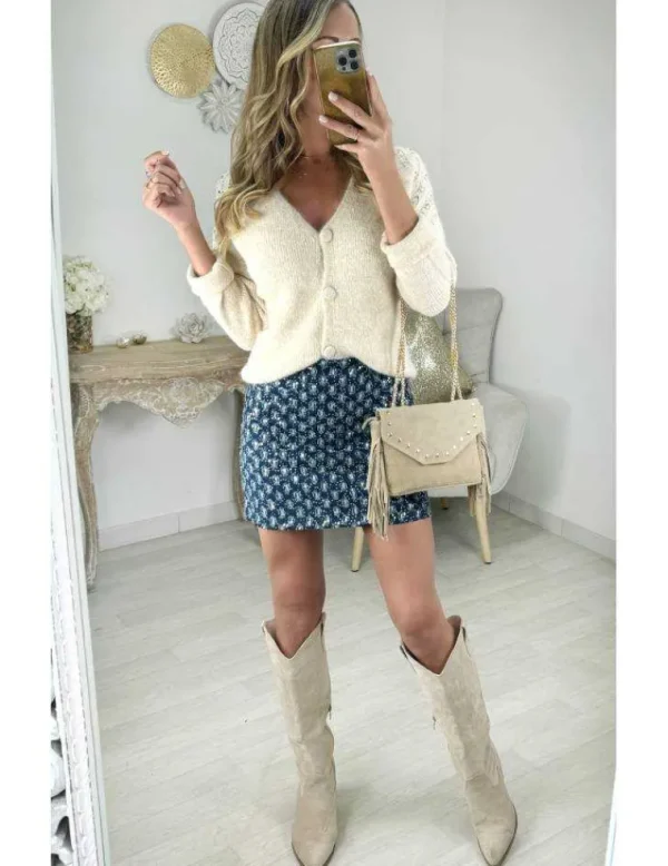 My Look Féminin Jupe bleu style jeans & strass New