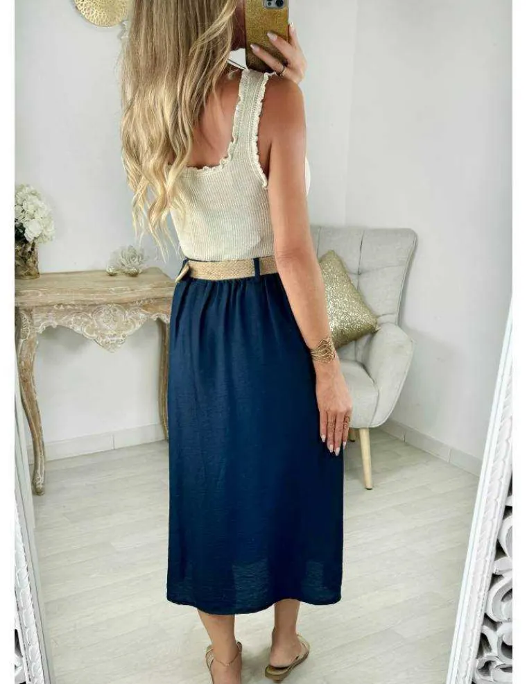 jupe_boutonne_bleu_marine_2.webp My Look Féminin jupe boutonnée bleu marine & sa ceinture New
